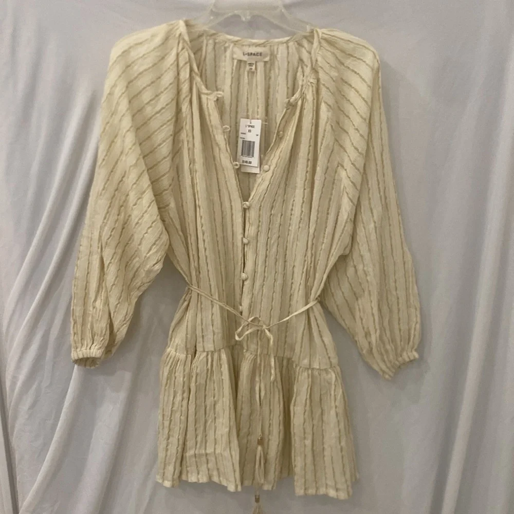 L*space VIDA DRESS in Gold Coast yarn-dye stripe print Size XS NWT swim coverup